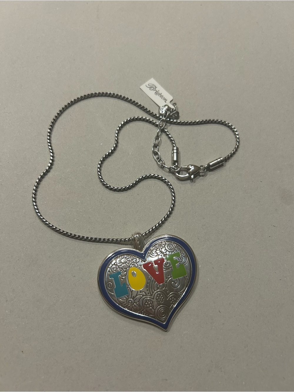 Brighton Silver Heart Pendant Necklace with Multicolor LOVE Letters